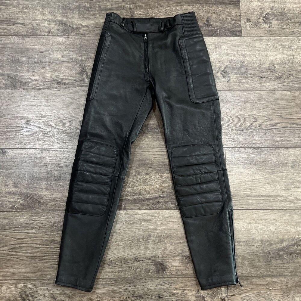 Vintage Hein Gericke Black Leather Motorcycle Pants Double Knee 32
